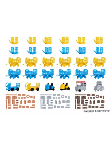 Kibri 37530 - Set Carrelli trasporto bagagli con trattori