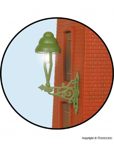Viessmann 6013 - Lampione a muro a gas verde chiaro, LED bianco caldo