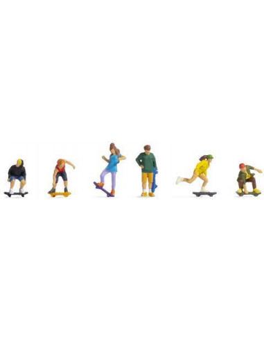 Noch 15889 - Scala H0 Set 6 personaggi, corsa su skateboard.